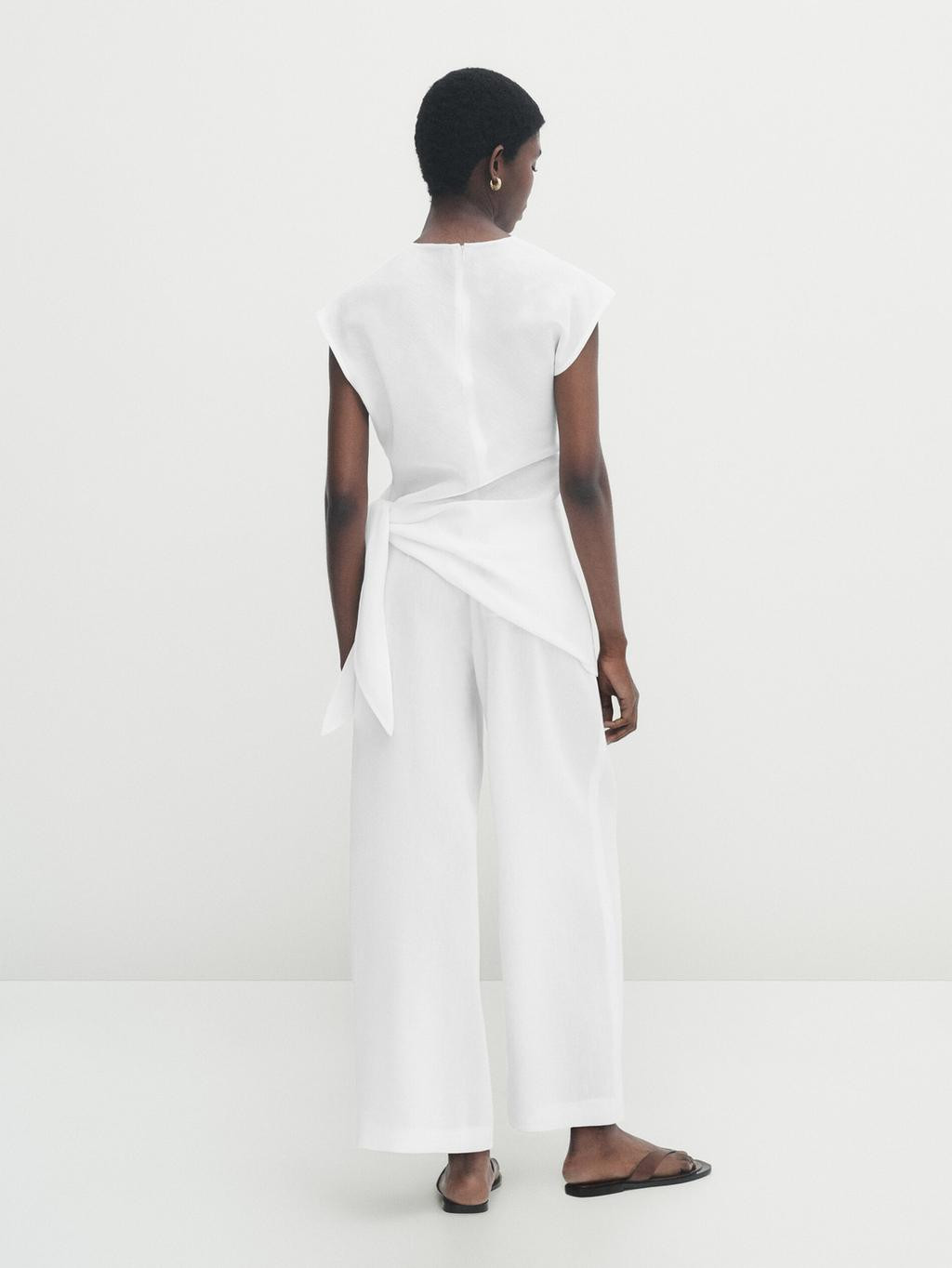 Linen blend shirt with knot detail | Massimo Dutti US