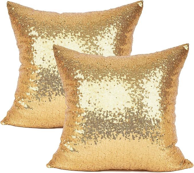 YOUR SMILE Pack of 2 New Luxury Series Gold Blink Decorative Glitzy Sequin & Comfy Satin Solid Th... | Amazon (US)