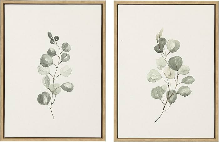 Kate and Laurel Sylvie Eucalyptus Framed Linen Textured Canvas Wall Art Set by Maja Mitrovic of M... | Amazon (US)