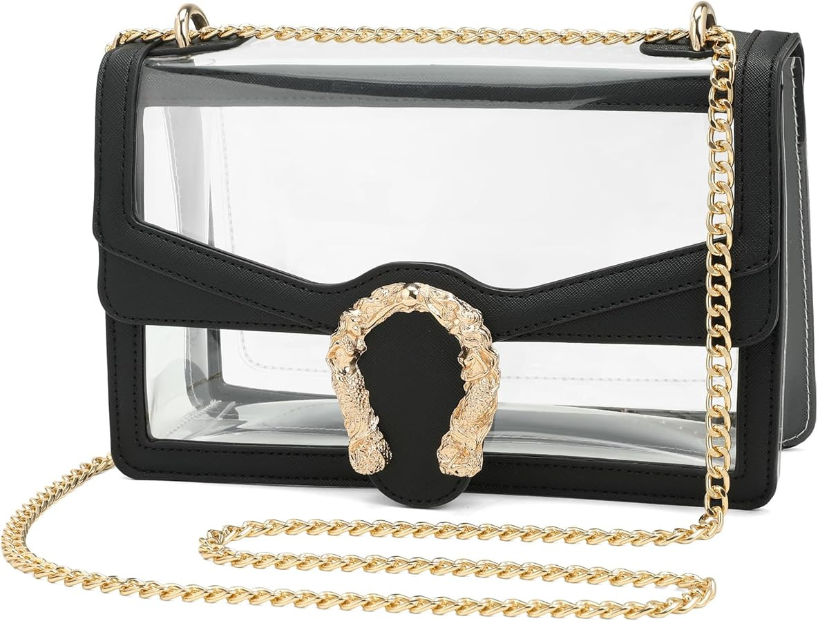 Clear Crossbody Bag for Women Stadium Approved Clear Purse with Chain Strap Cute Clear Bag for Sports Events | Amazon (US)