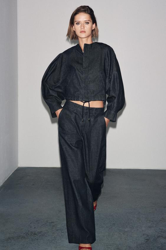 ZW COLLECTION DENIM PUFFER BOMBER JACKET | Zara US