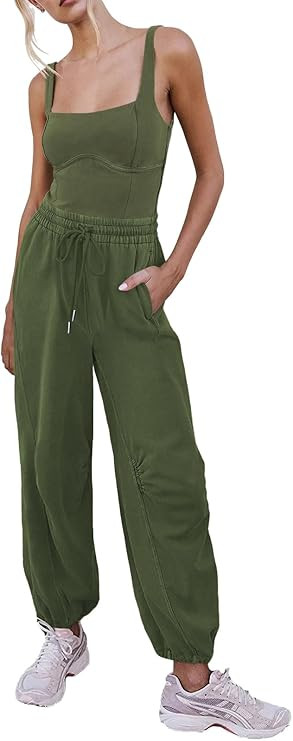 Women's Sleeveless Summer Jumpsuit Square Neck Drawstring Waist Long Romper Jumpers 2025 with Poc... | Amazon (US)