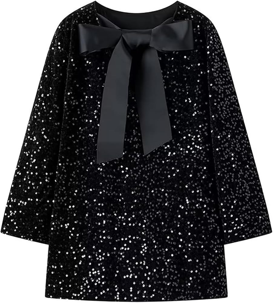 MINIDORA Women's Sequined Sparkly Party Dresses Ribbon Long Sleeved Club Night Out Mini Dresses | Amazon (US)