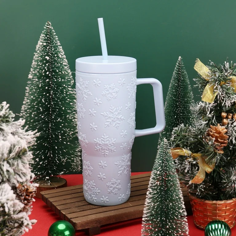 30 Ounce Light Blue Acrylic Embossed Snowflakes Tumbler with Straw and Handle, by Holiday Time | Walmart (US)