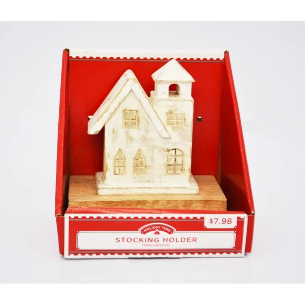 Holiday Time White Wash Wood Church Stocking Holder, 6-inch - Walmart.com | Walmart (US)