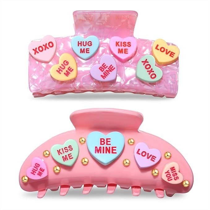 Vokone 2 Pack Valentines Day Hair Claw Clips for Women Pink Conversation Heart Hair Clips XOXO Ca... | Amazon (US)