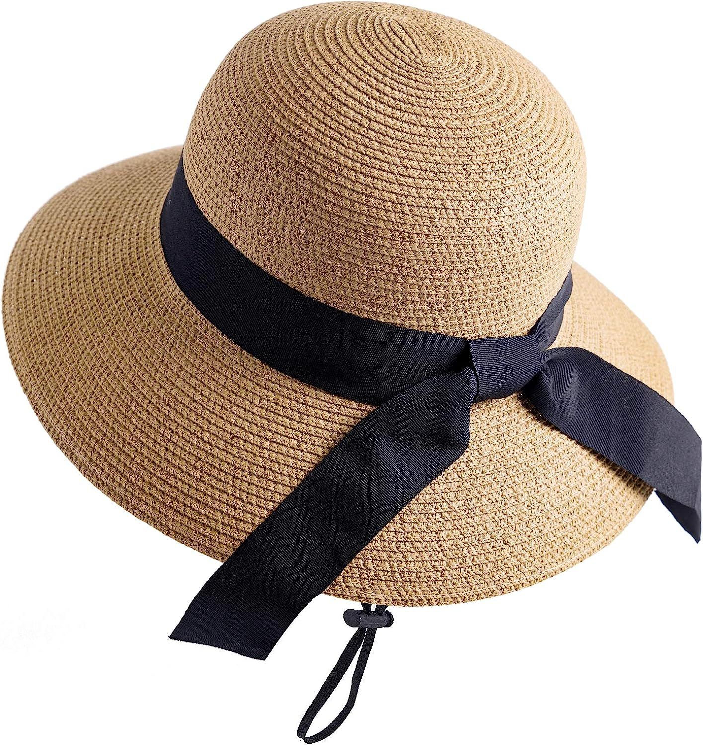 FURTALK Womens Beach Sun Straw Hat UV UPF50 Travel Foldable Brim Summer UV Hat | Amazon (US)