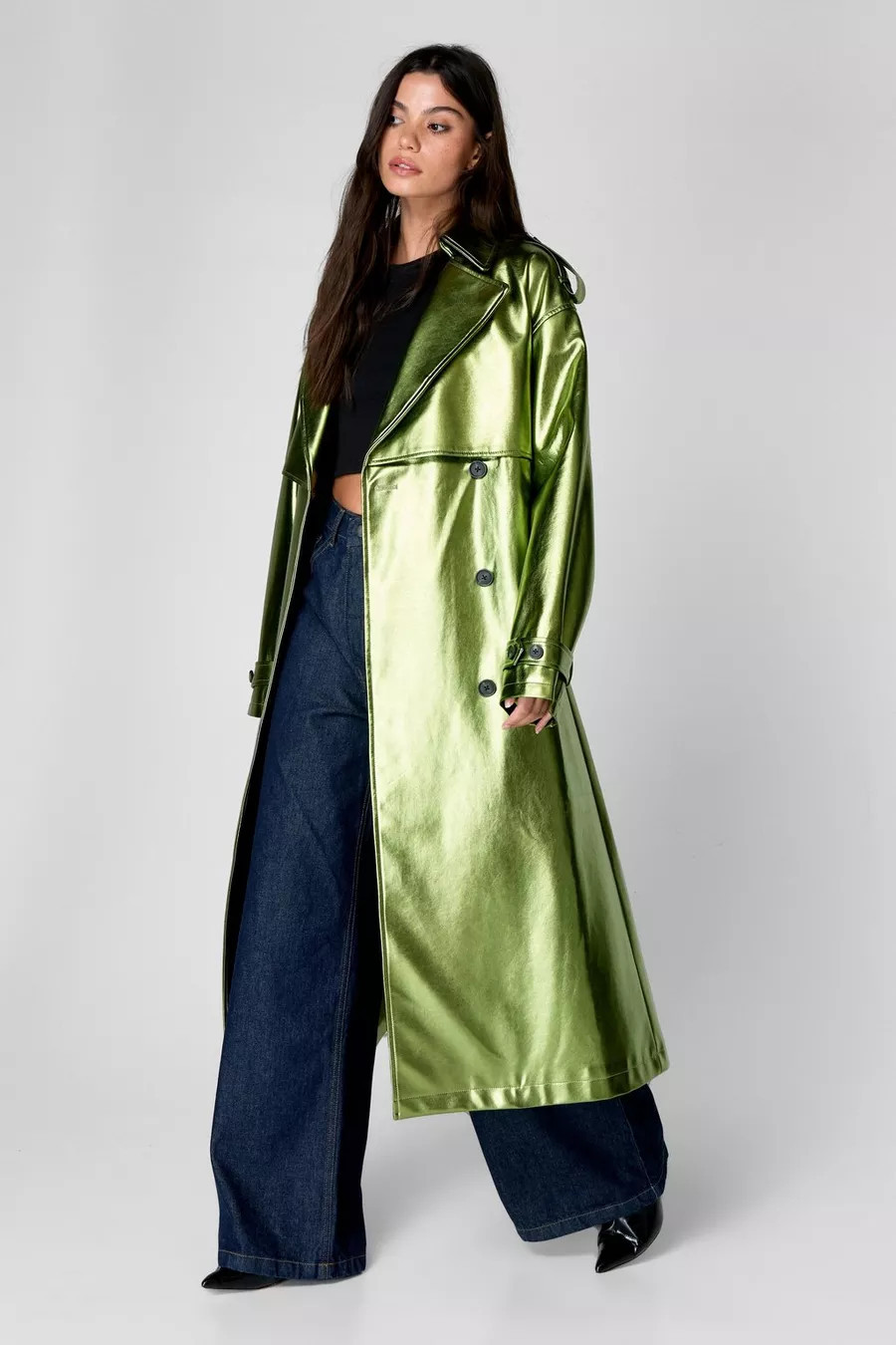 Premium Metallic Faux Leather Trench Coat | Nasty Gal US