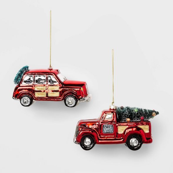 2ct Glass Christmas Tree Ornament Truck & Station Wagon Red - Wondershop™ | Target