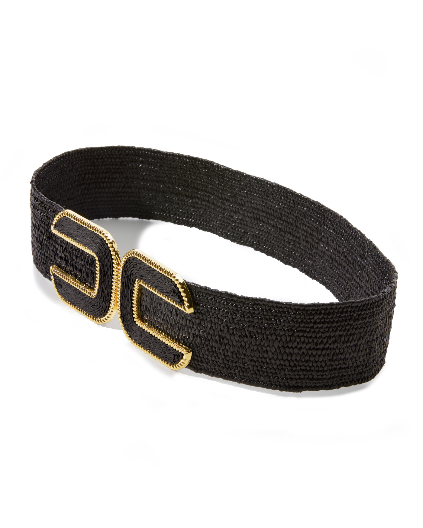 Gold Hardware Raffia Elastic Belt - Black | Boston Proper | Boston Proper