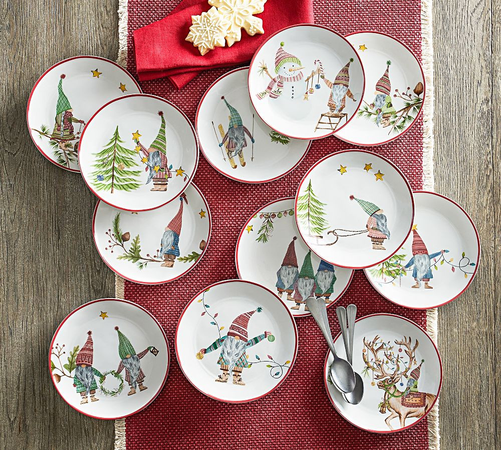 12 Gnomes of Christmas Stoneware Appetizer Plates | Pottery Barn (US)