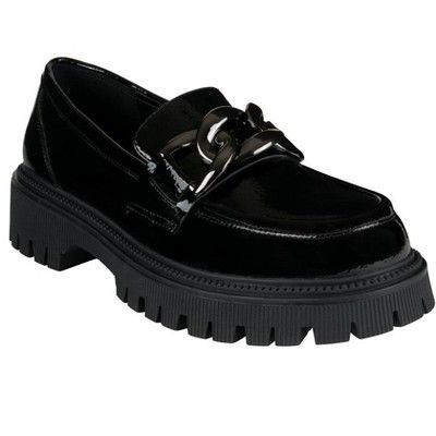 GC Shoes Vita Black 9 Patent Buckle Lug Sole Platform Loafers | Target