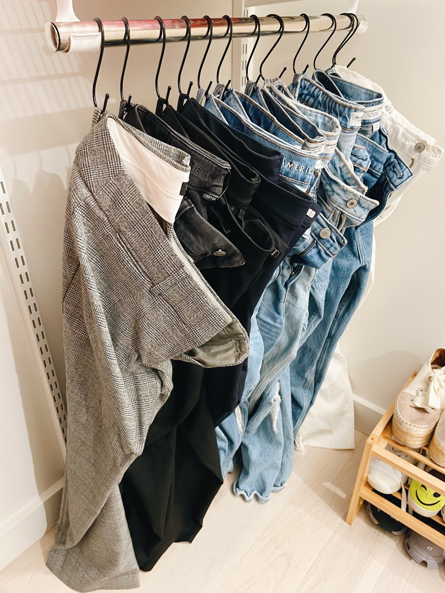 Use S hooks to hang jeans! This makes it way easier to find a pair you’re looking for when you have similar shades but different styles.

#LTKhome #LTKunder50 #LTKstyletip