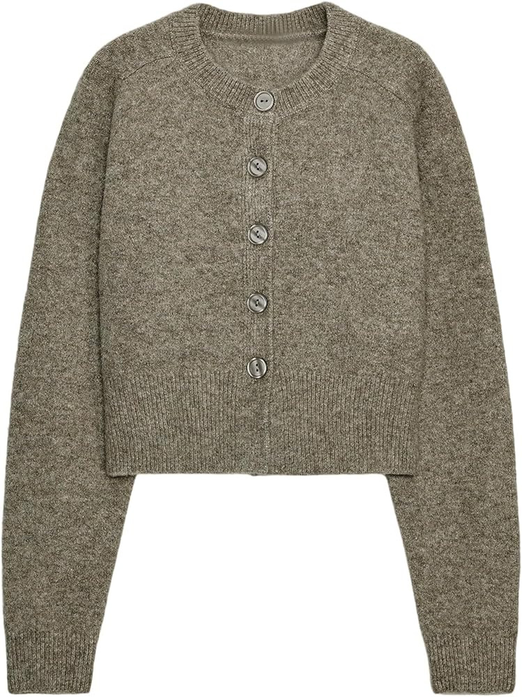 Womens Cardigan Sweater Long Sleeve Button Down Crewneck Cropped Knit Sweaters Casual Lightweight... | Amazon (US)