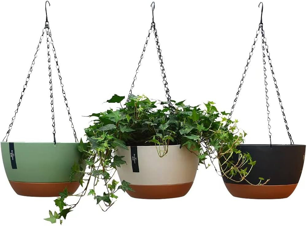 3 Pack Plastic Hanging Planters Set ,8.3 Inch Hanging Flower Plant Pot with Drainage Hole for Ind... | Amazon (US)