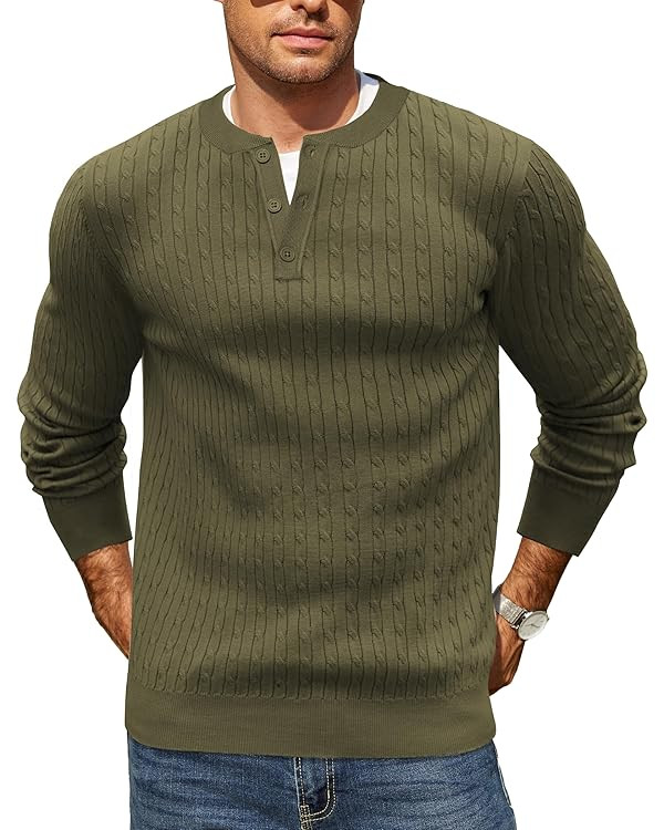 COOFANDY Men's Knit Henley Sweater Long Sleeve Button Down Fall Sweaters and Pullovers | Amazon (US)
