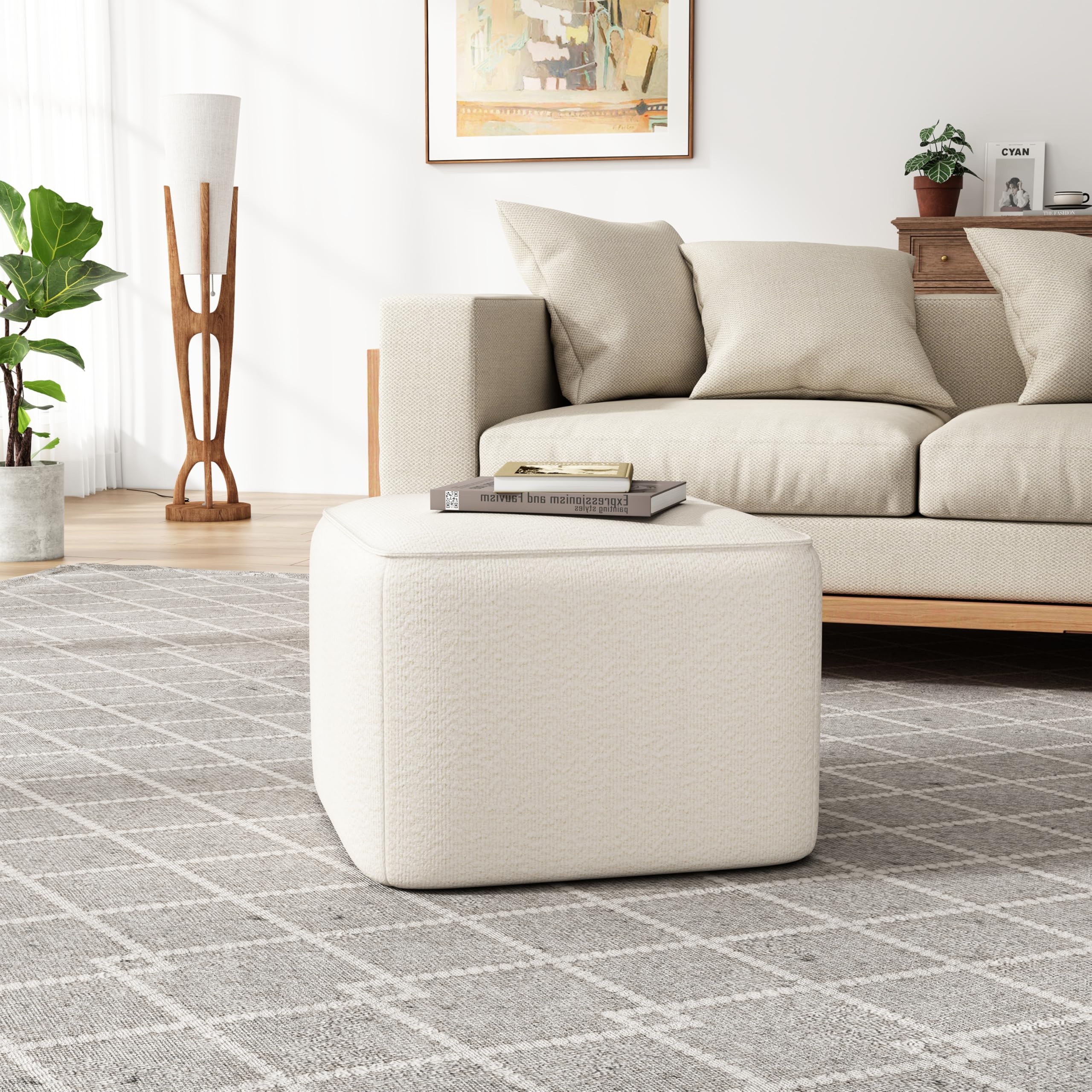 Christopher Knight Home Isa Boucle Pouf Ottoman Foot Rest, Square Fabric Pouffe Ottoman Footstool... | Amazon (US)