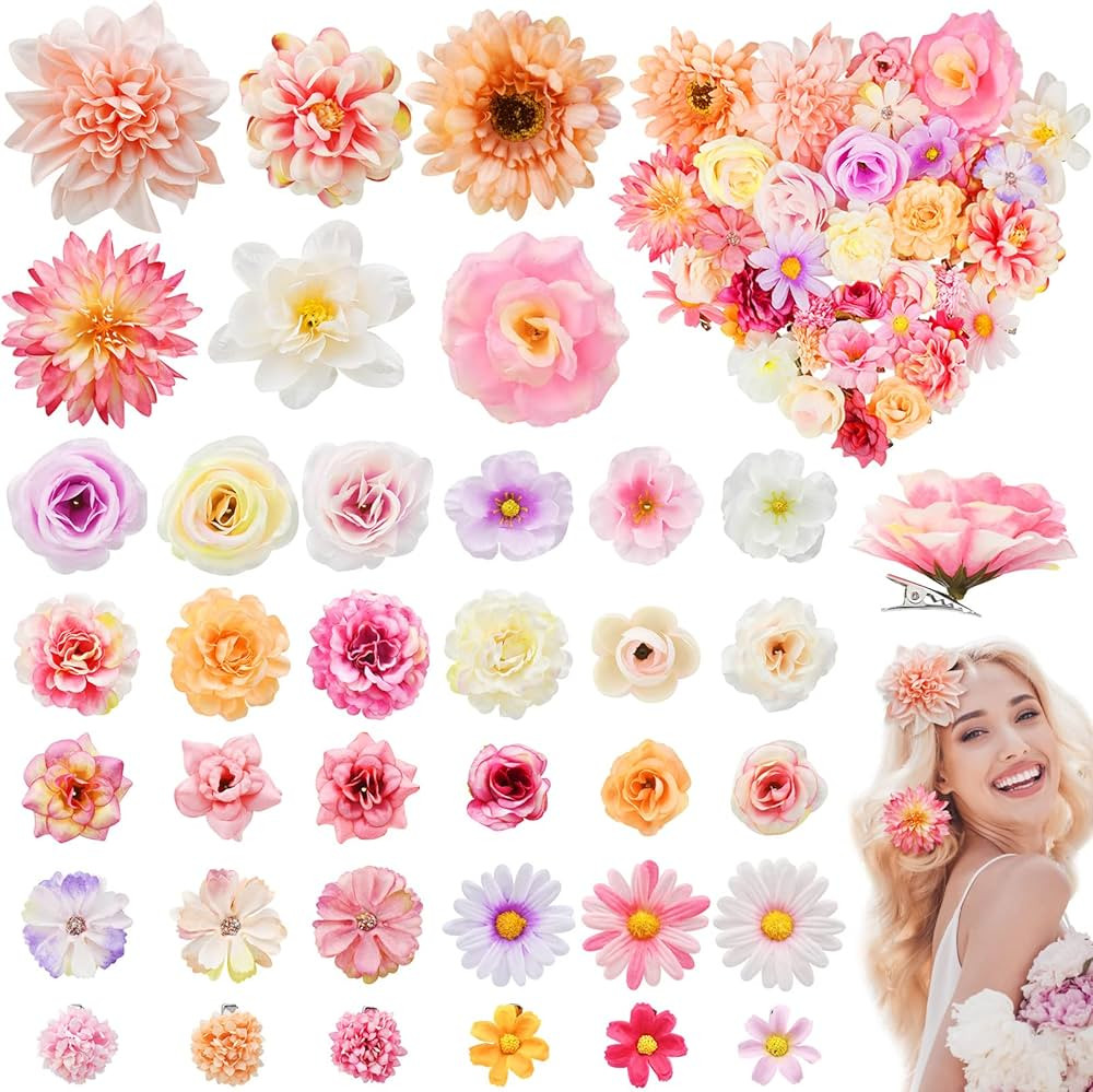 36 Pack Flower Hair Clips Rose Hair Accessories for Women Boho Bride Flower Claw Clip Side Hair C... | Amazon (US)