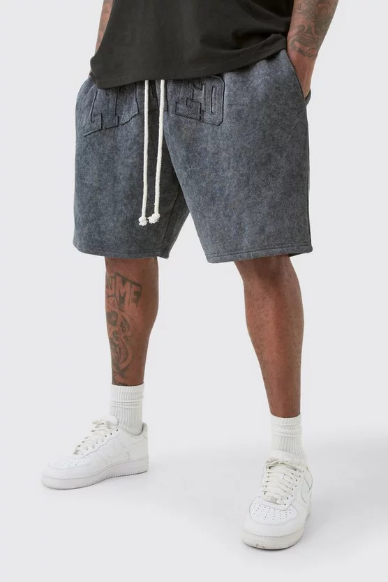 Plus Oversized Limited Applique Washed Jersey Shorts | boohooMAN (US & Canada)