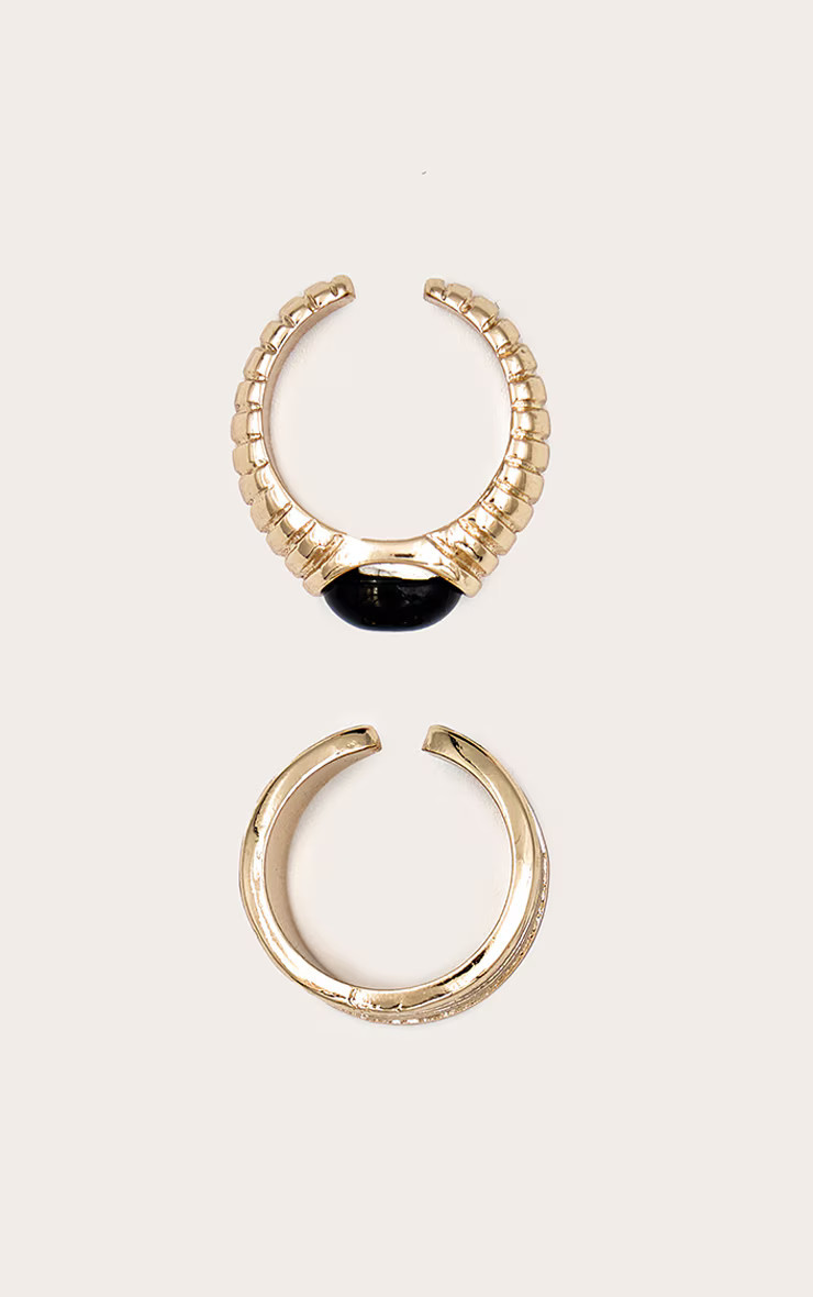 Gold Double Ring Ribbed Multipack | PrettyLittleThing UK