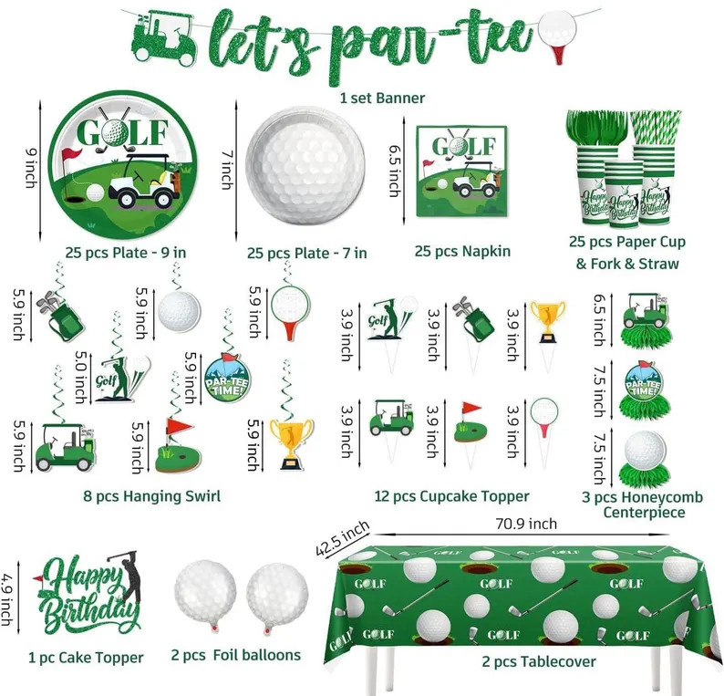 Golf Birthday Tableware Set, Golfing Birthday Banner Plates, Napkins Cups Tablecloth Disposable D... | Etsy (Global)