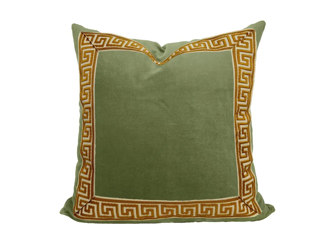 Sage Green Velvet Pillow Cover with Gold Greek Key Trim - SELECT TRIM COLOR | Etsy (US)