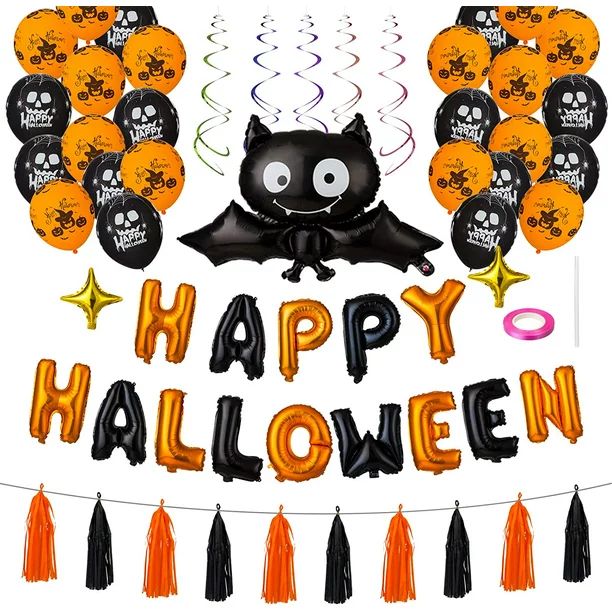 Moncolis 45 Pcs Halloween Balloons Halloween Hanging Decoration All-in-One Pack Include Black Bat... | Walmart (US)