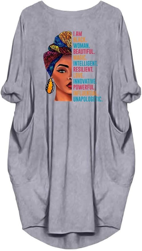WbJetr Black Woman Beautiful Magic Long Sleeve Loose Pocket Oversize Tunic Dress | Amazon (US)