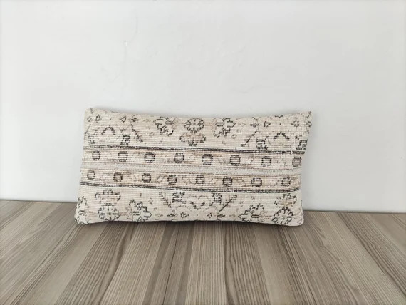 Beige Brown Pillow Cover 12x24 -Antiqur Pillow-Pillow For Couch -Decorative Pillow -Embroidered P... | Etsy (US)