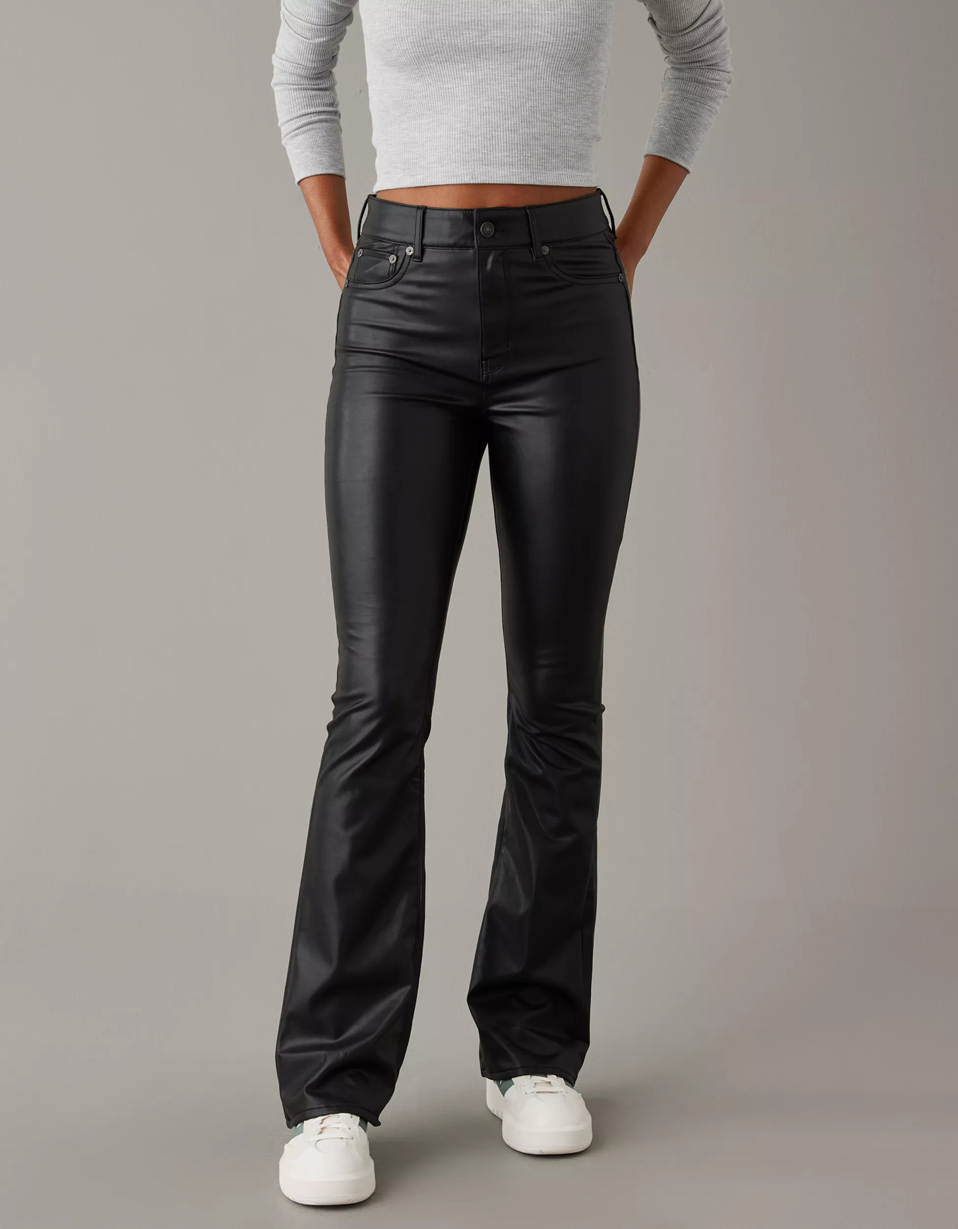 AE Stretch Vegan Leather Super High-Waisted Kick Boot Pant | American Eagle Outfitters (US & CA)