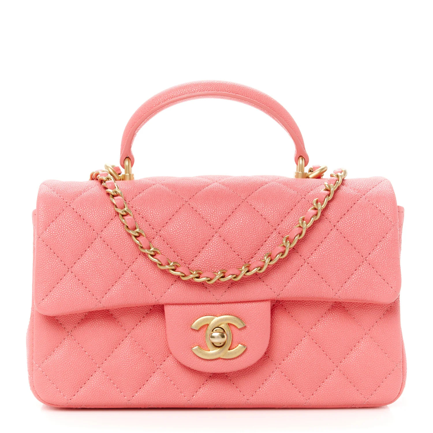 Caviar Quilted Mini Top Handle Rectangular Flap Pink | FASHIONPHILE (US)
