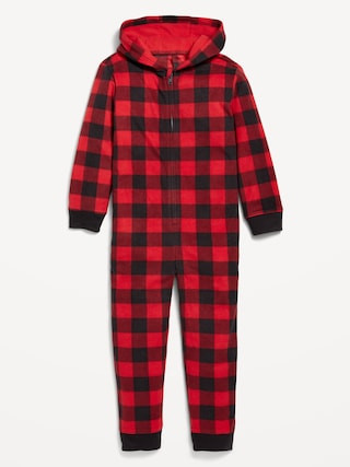 Printed Gender-Neutral Microfleece Hooded One-Piece Pajamas for Kids | Old Navy (US)
