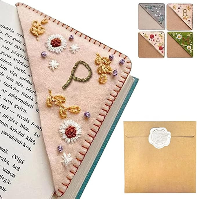 Personalized Hand Embroidered Corner Bookmark, 26 Letters Hand Stitched Felt Corner Letter Bookma... | Amazon (US)