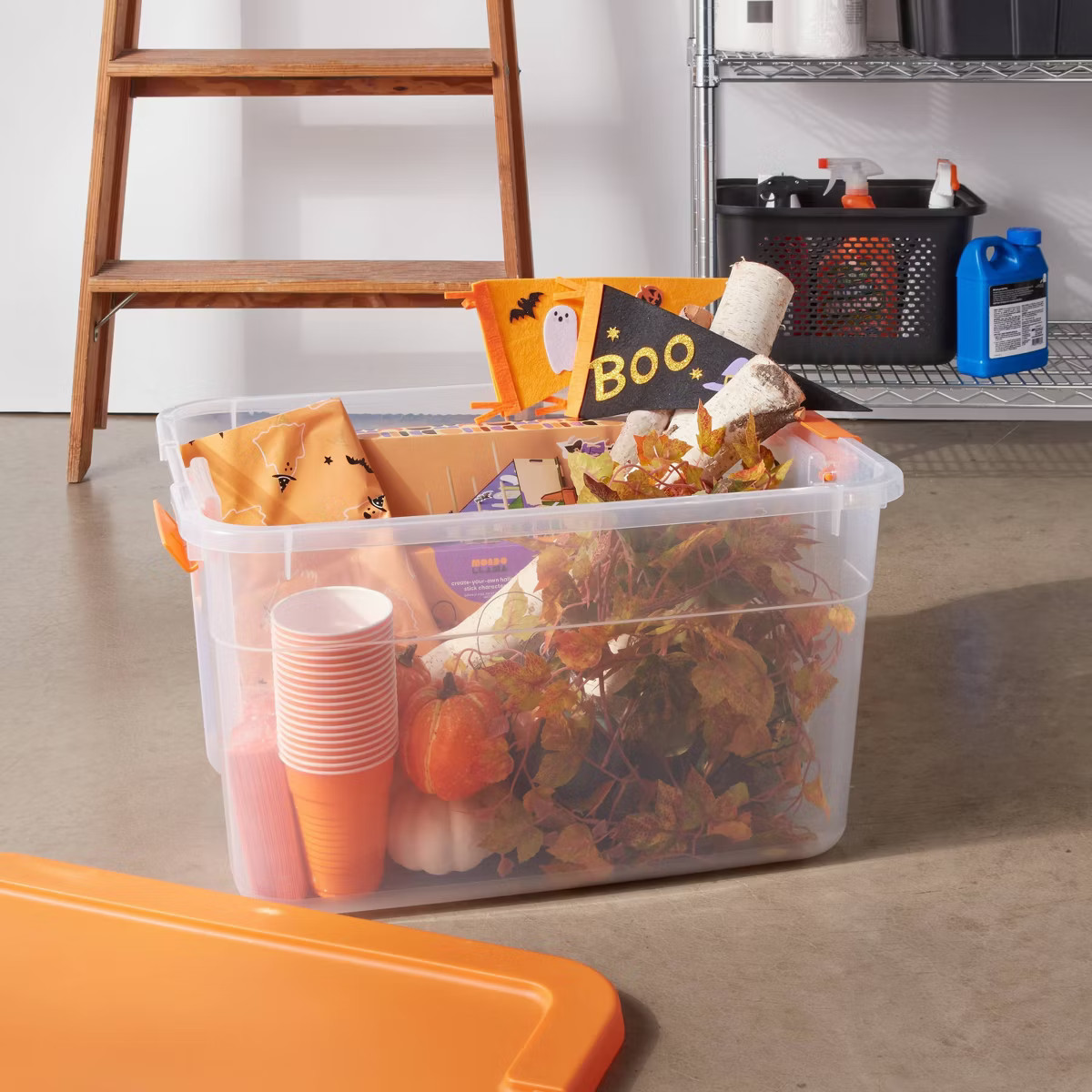 66qt Halloween Clear Latching Storage Box Orange Lid and Latch - Brightroom™ | Target