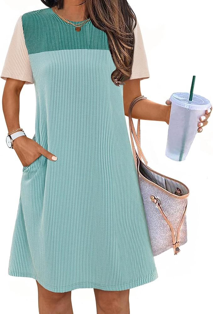 MEROKEETY Women's 2025 Spring Summer Mini Dresses Casual Short Sleeve Crewneck T Shirt Shift Dres... | Amazon (US)