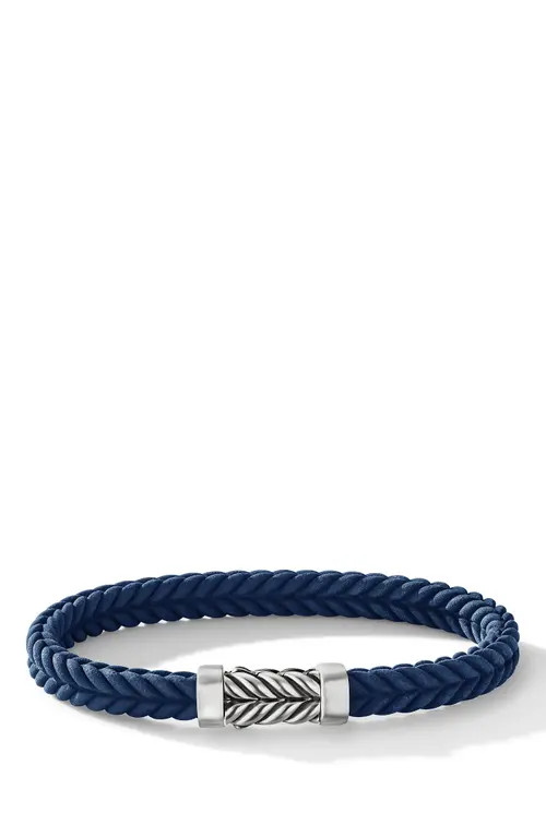 David Yurman Men's Chevron Rubber & Sterling Silver Bracelet in Blue at Nordstrom, Size Small | Nordstrom