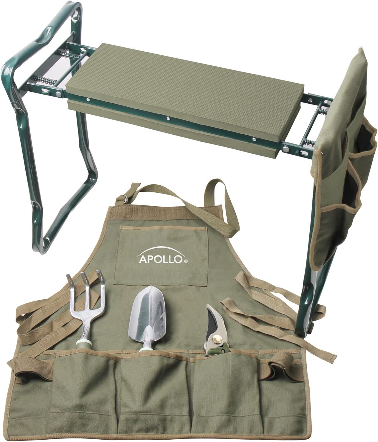 Apollo Tools 6 Piece Garden Set with Foldable Seat Adjustable to Kneeler Position, Washable Green... | Amazon (US)