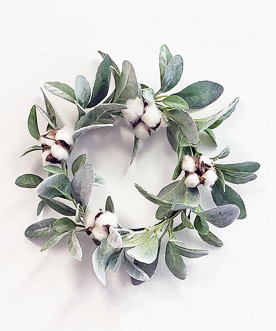 ES Essentials Wreaths GREY - Weathered White & Green Lambs Ear Cotton Wreath | Zulily