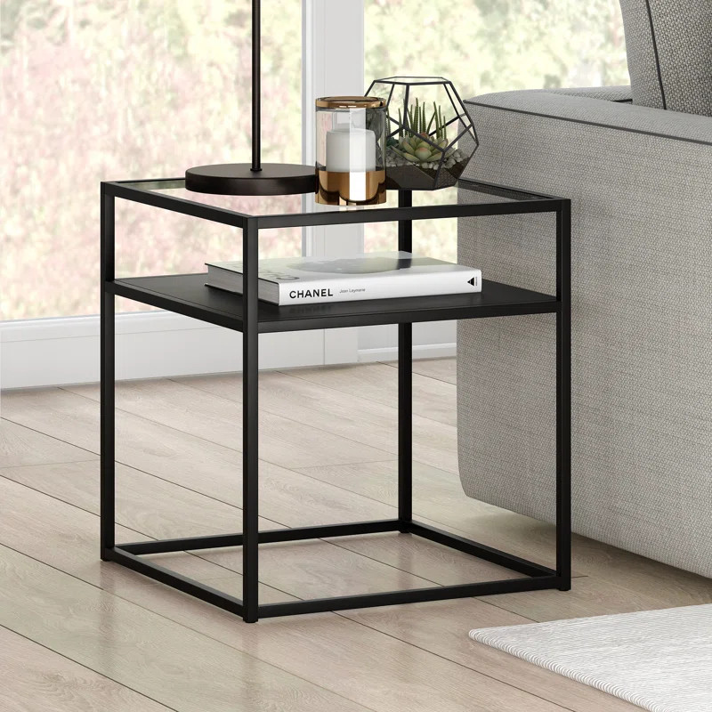 Fiesta Glass Top Frame End Table with Storage | Wayfair North America