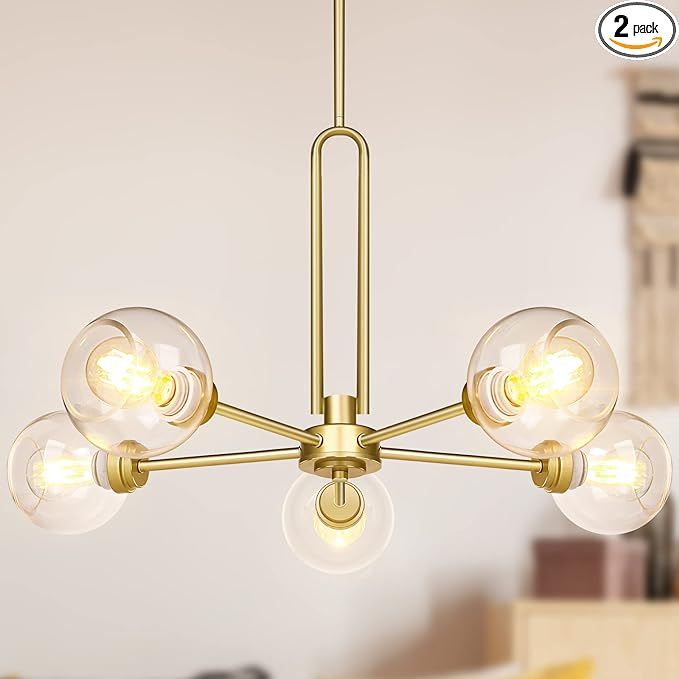 Globe Chandelier Pendant Lighting, Gold Modern Large Semi-Flush Ceiling Light Fixture with Clear ... | Amazon (US)