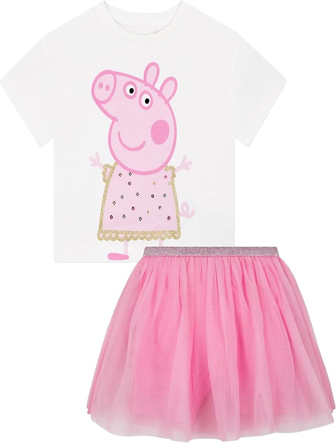 Peppa Pig Shirt And Skirt Set, Girls Tshirt And Skirt 2 Piece Set, Girls Outfit For Summer | Amazon (US)