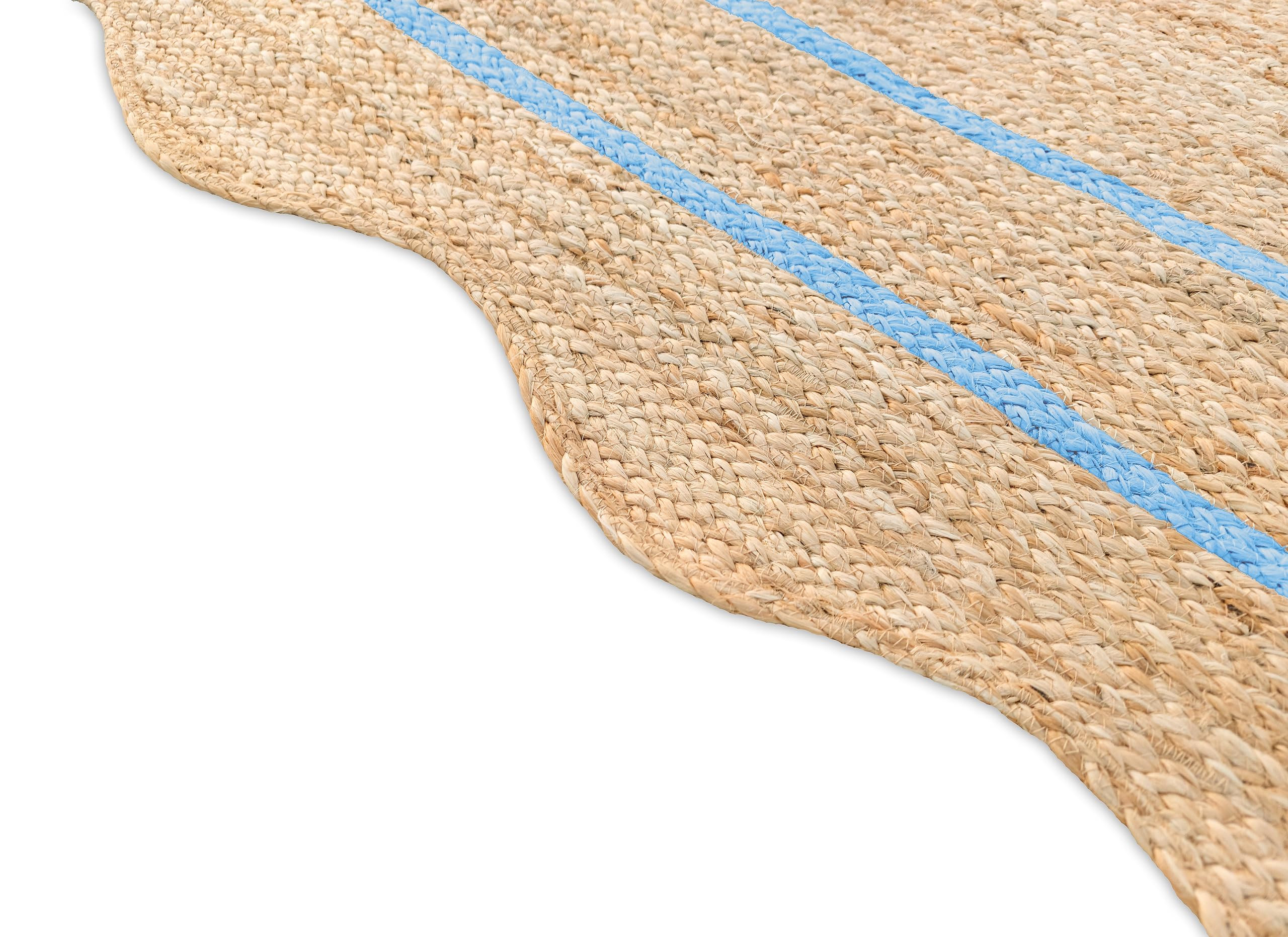 Wave Scalloped Natural Jute Rug Boho Jute Rug Entryway Runner Rug Farmhouse Scallop Rug, Sky Blue... | Amazon (US)