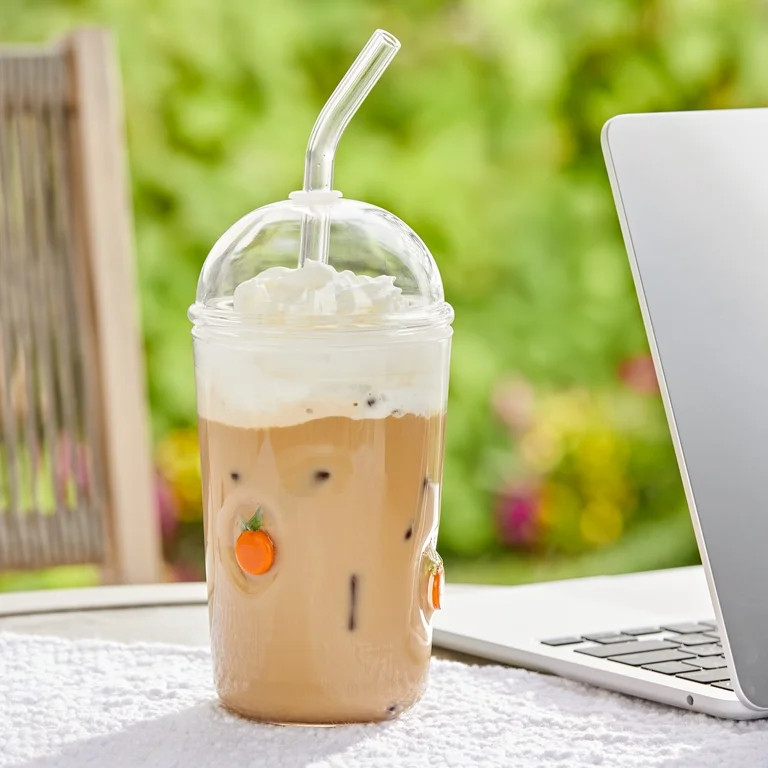 Better Homes & Gardens Glass Sipper Orange Icon with Glass Lid | Walmart (US)