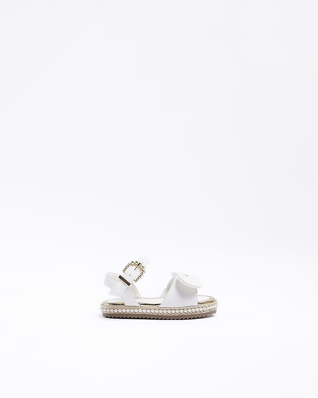 Mini Girls White Pearl Embellished Sandals | River Island (US)