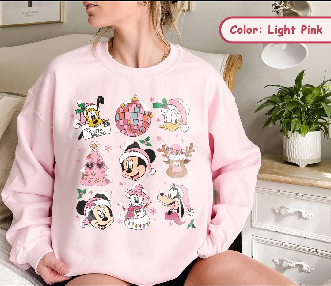 Mickey and Friends Pink Christmas Sweatshirt Disneyland Pink - Etsy | Etsy (US)