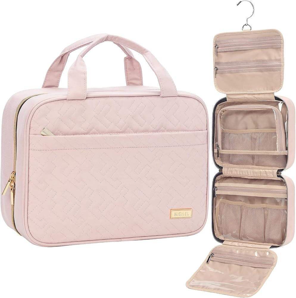 NISHEL Travel Toiletry Bag for women, Portable Hanging Organizer for Travel-Sized Shampoo, Condit... | Amazon (US)