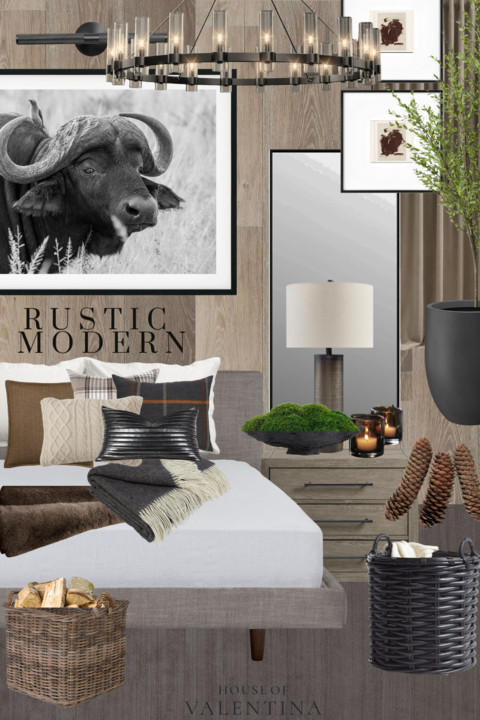 Ahh! I can’t get enough of this Rustic Modern mood board. It’s giving cozy, chic, and a little bit wild!! The mix of soft layers, warm woods, and bold art just makes the whole room feel like a retreat I never want to leave. I love how the textures bring comfort while the sleek details keep it fresh and modern. Honestly, this is bedroom goals right here! What do you think?! 

 #LTKFallSale #LTKSeasonal #LTKStyleTip