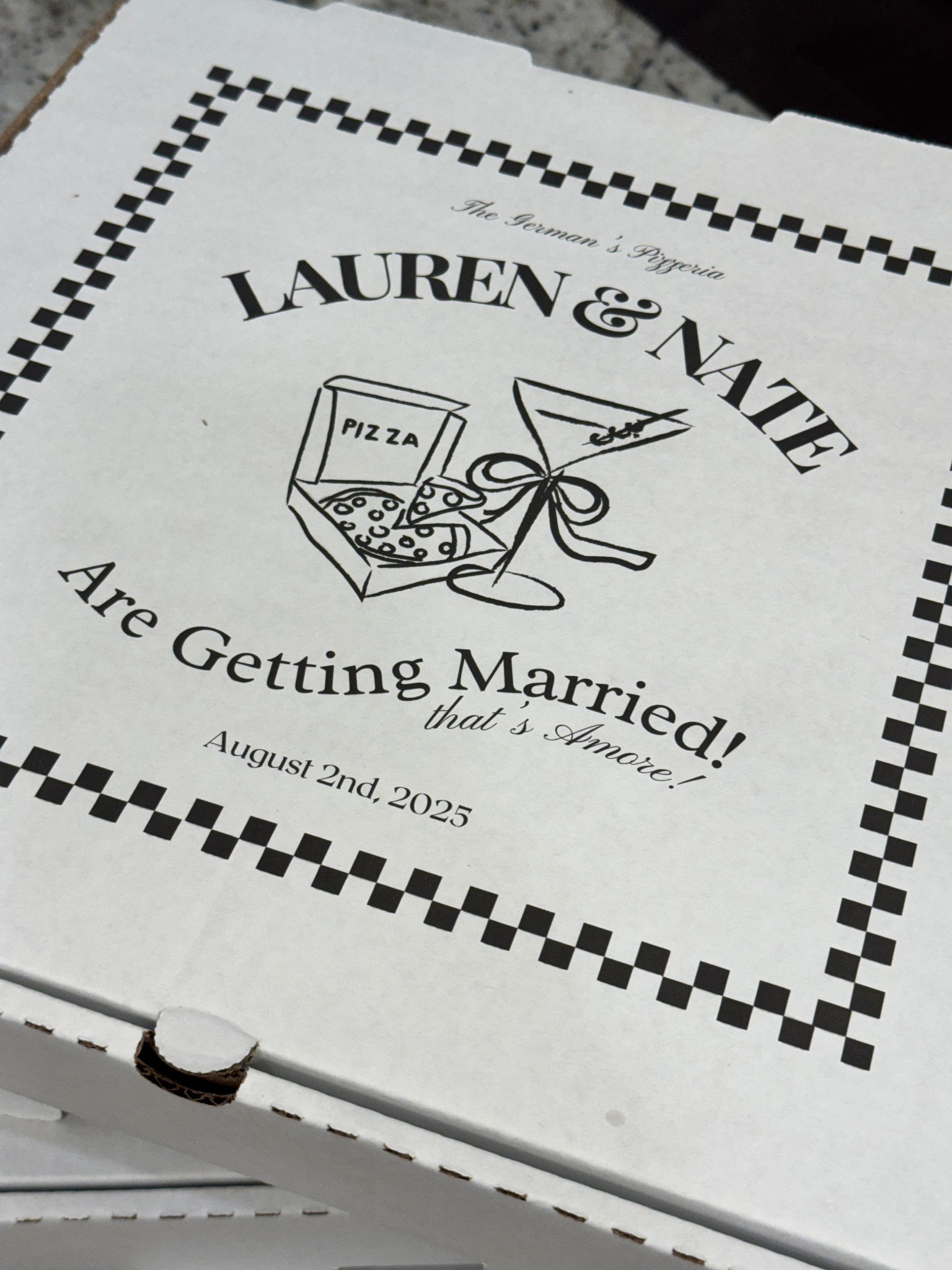 Engagement party details - custom pizza boxes were a hit 🍕 got the digital image printed on pizza boxes from VistaPrints! You can pick the size of your boxes, we did 14x14 for large pizzas!

#LTKWedding #LTKParties