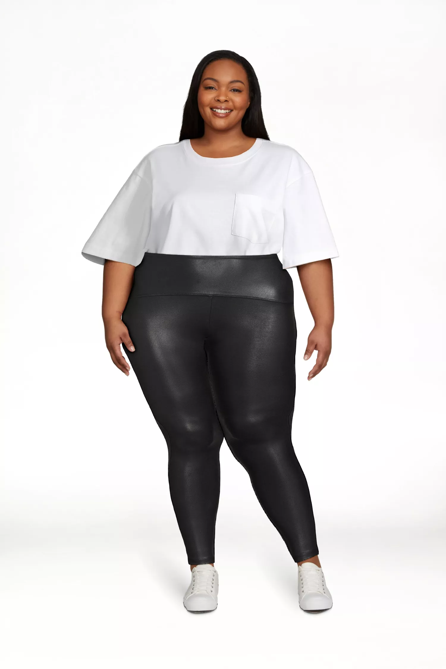 Plus Size Faux Leather Leggings Outfit for Winter - Alexa Webb