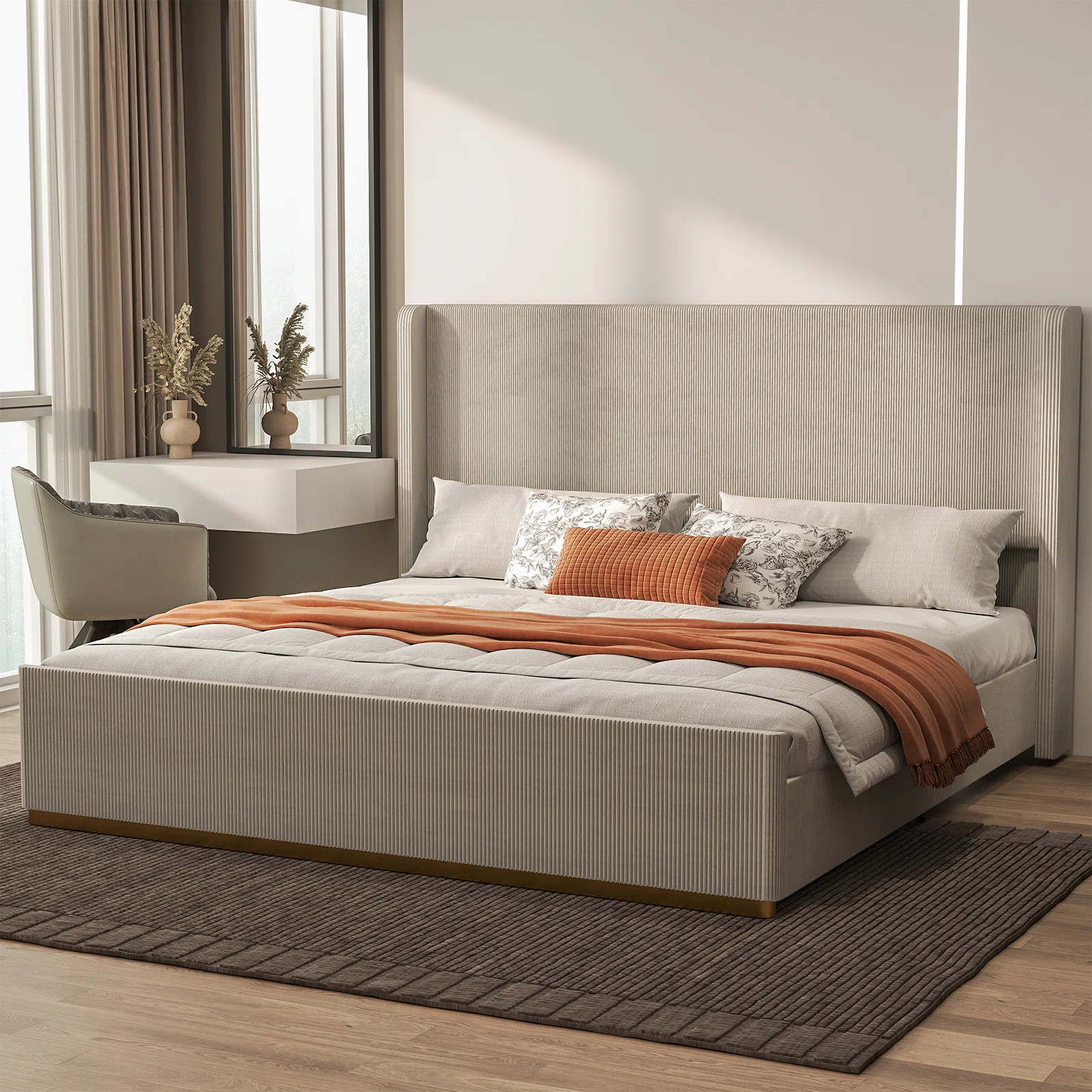 Upholstered Wingback Bed Platform Bed With Headboard And High Footboard | Wayfair North America